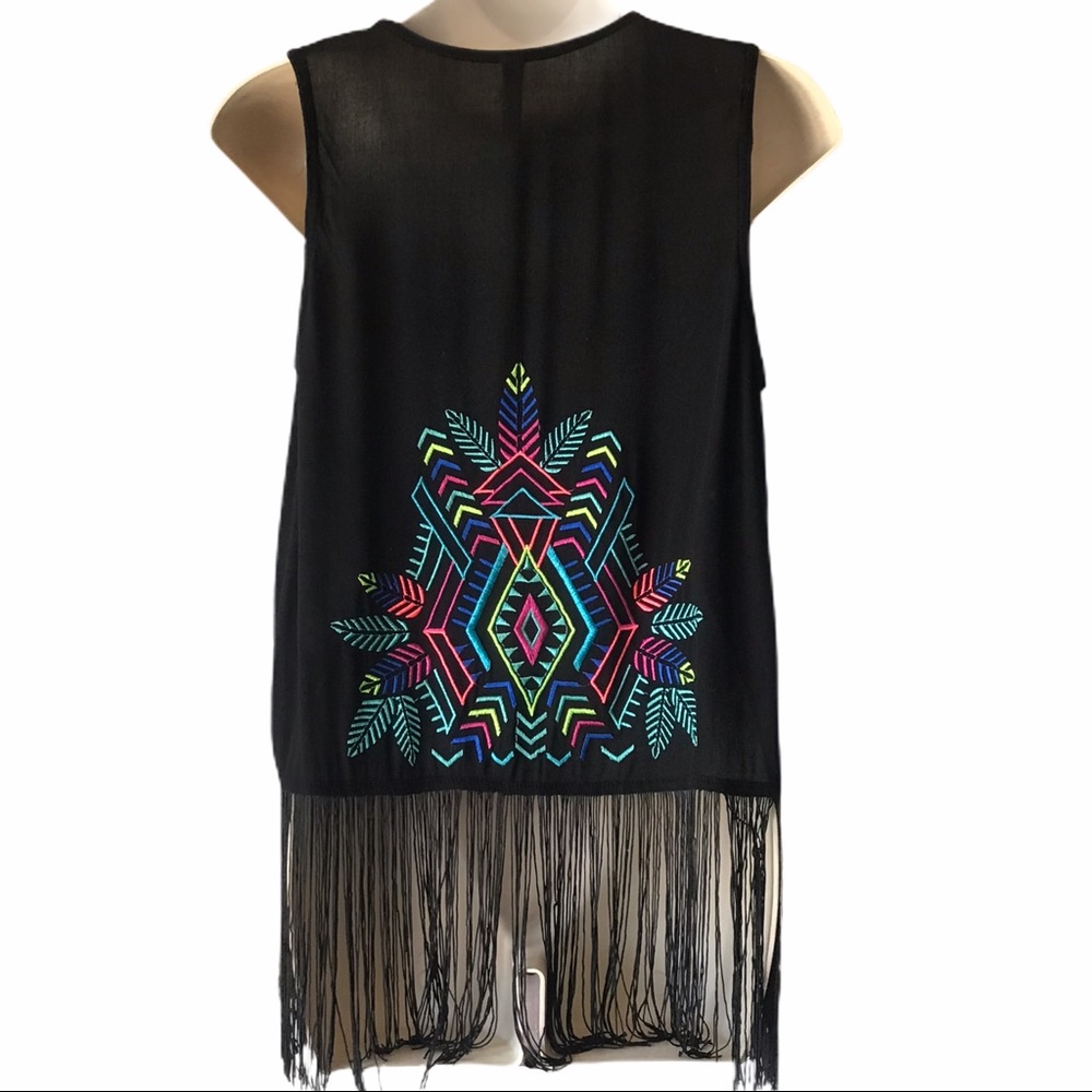 Xhilaration Embroidered Vest with Fringe Bottom - Picture 2 of 6